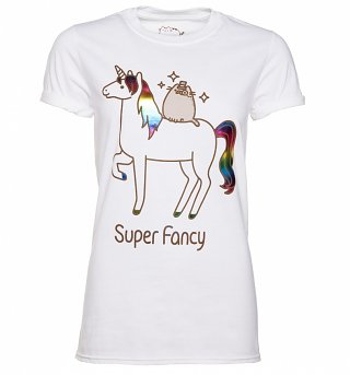 Women's White Super Fancy Pusheen Boyfriend T-Shirt Women's White Super Fancy Pusheen Boyfriend T-Shirt