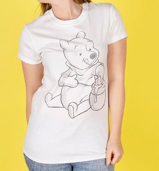 Women's White Winnie The Pooh Sketch T-Shirt Women's White Winnie The Pooh Sketch T-Shirt