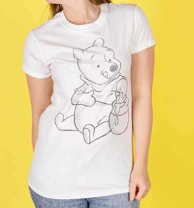 Women's White Winnie The Pooh Sketch T-Shirt Women's White Winnie The Pooh Sketch T-Shirt