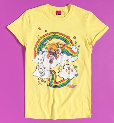 Women's Yellow Rainbow Brite Clouds Rolled Sleeve Boyfriend T-Shirt