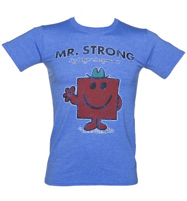 Men's Blue Marl Mr Strong Mr Men T-Shirt Men's Blue Marl Mr Strong Mr Men T-Shirt