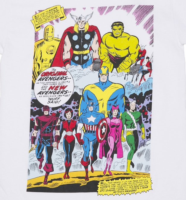 Men's White Marvel Avengers Vintage Comic Print T-Shirt Men's White Marvel Avengers Vintage Comic Print T-Shirt