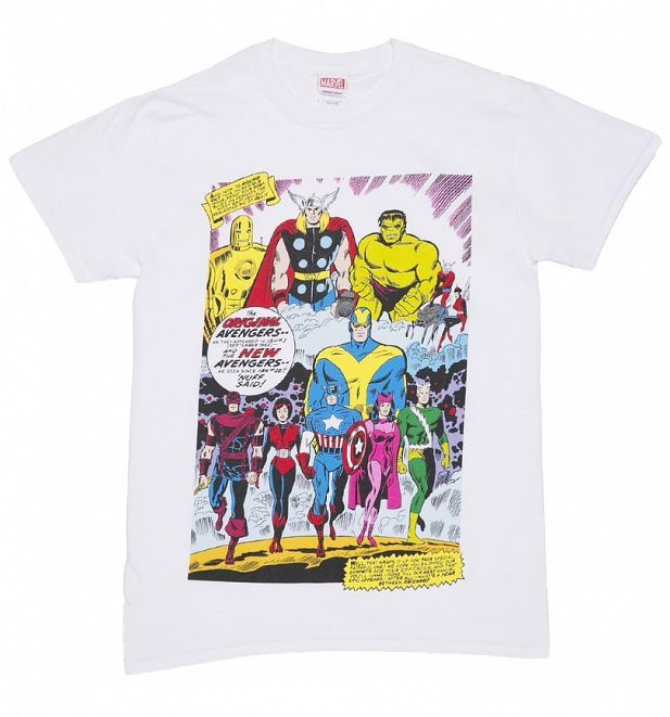 Men's White Marvel Avengers Vintage Comic Print T-Shirt Men's White Marvel Avengers Vintage Comic Print T-Shirt