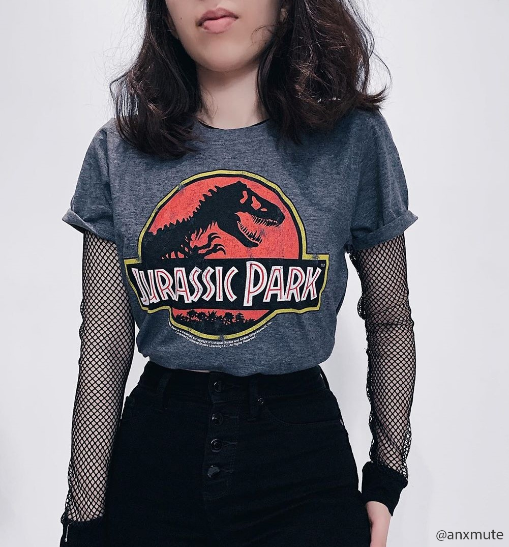 Women's Charcoal Marl Jurassic Park Logo Boyfriend T-Shirt